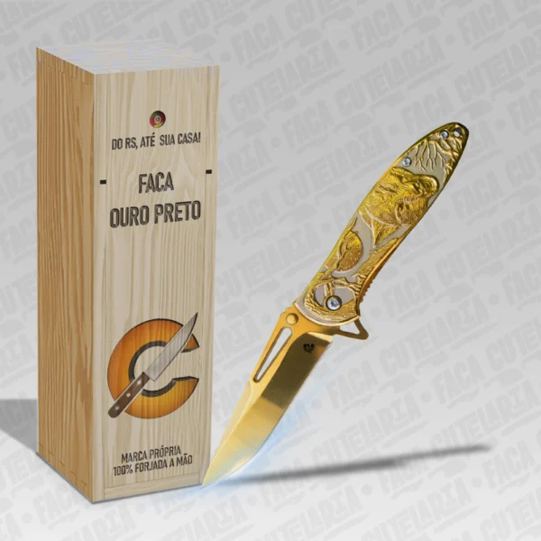 Canivete Ouro Preto Dourado - Aço Inox 420 – Para Quem Você Valoriza